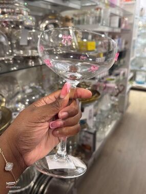 Bow aesthetic Pink Floral Coupe Glass LAST ONE